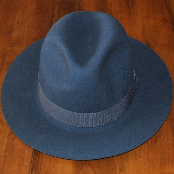 Christys' London Blue 100% Wool Felt Big Brim Fedora Hat M Handmade England - Picture 7 of 13